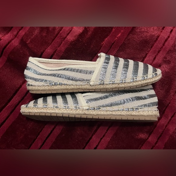 CHARTER CLUB Espadrille Slip On Shoe Canvas Silver Stripes Metallic - Picture 3 of 4
